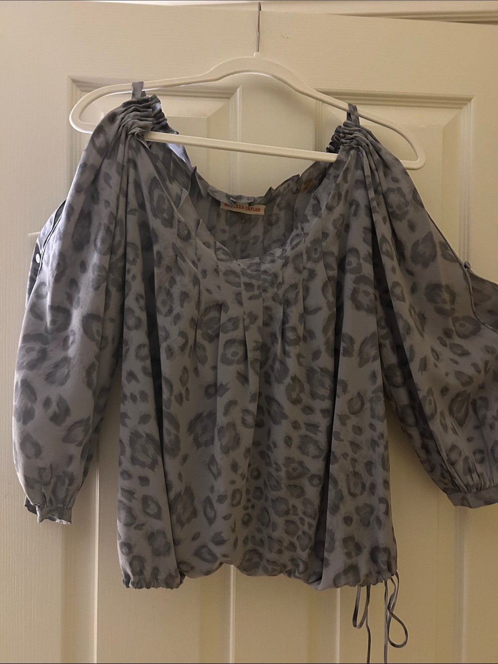 Rebecca Taylor Gray Leopard-Print Off-Shoulder Blouse